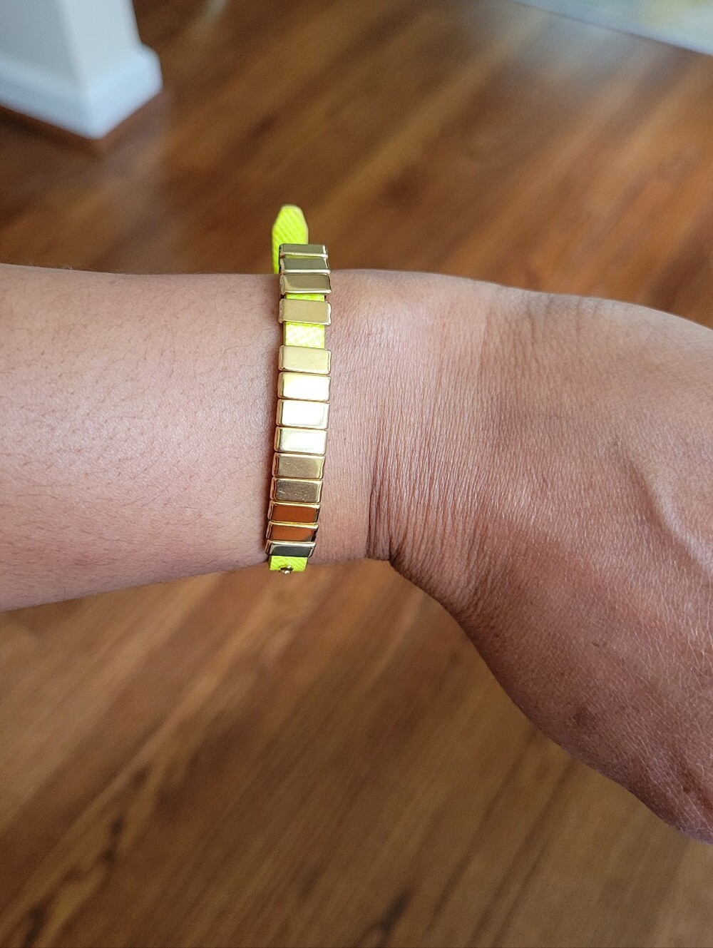 Michael Kors Gold Tile Bracelet with Neon Yellow Bracelet